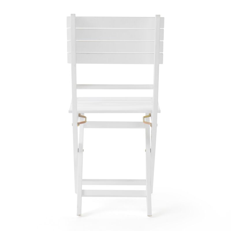 Cami Outdoor Foldable Dining Chair Set of 2, Slatted, X Legs, White - Benzara