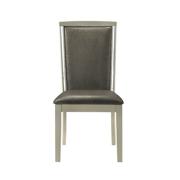 Lumii Dining Chair Set of 2, Classic Silver Polyester, Gray Rubberwood - Benzara