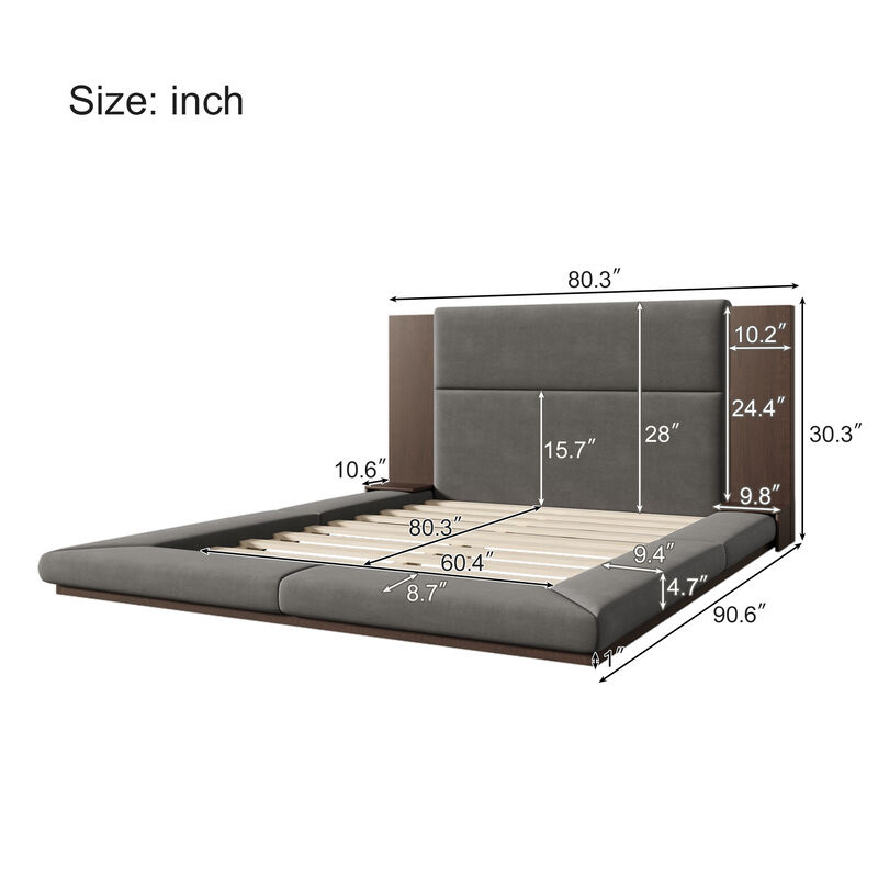 Merax Floor Upholstered Platform Bed with Extended Headboard