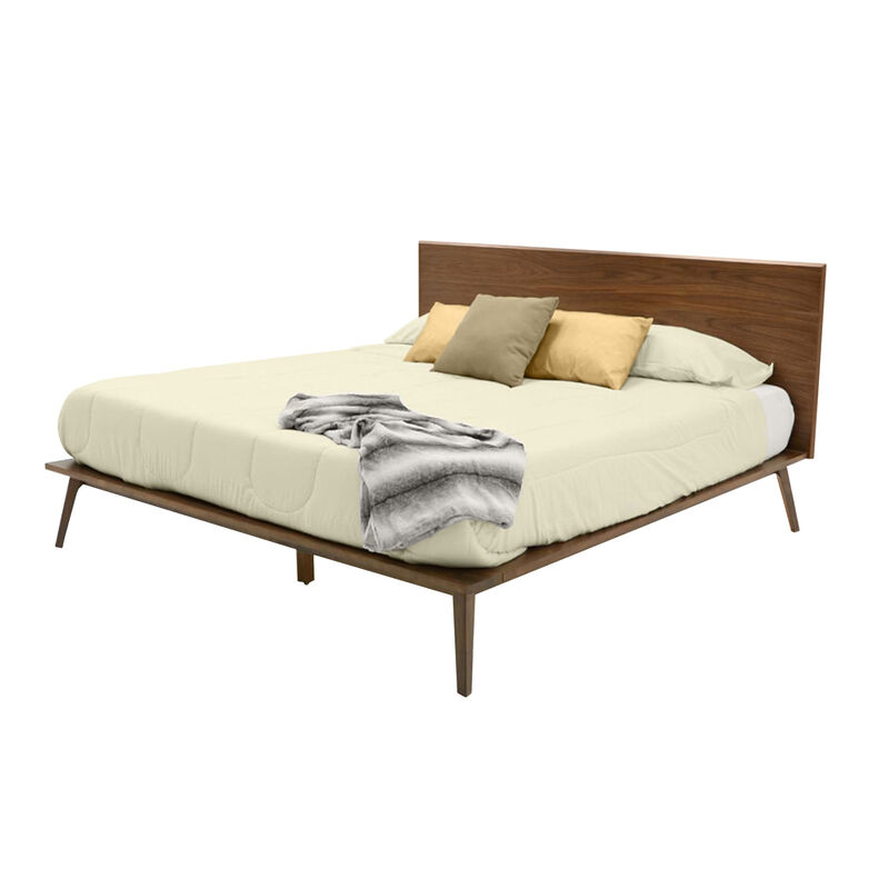 Cary King Size Platform Bed, Panel Headboard, Brown Walnut Veneer - Benzara