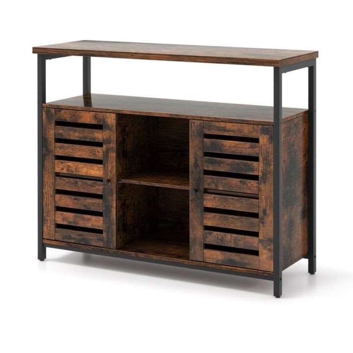 Hivvago Buffet Cabinet Industrial Sideboard Storage Cabinet with Slatted Door and 3 Adjustable Shelves