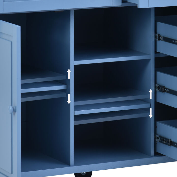 Streamdale Blue Rolling Kitchen Island with Rubberwood Top - 53