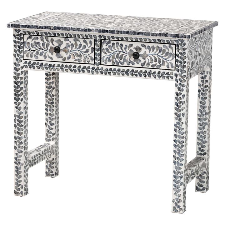bali & pari Diata Coastal Black and White Mother of Pearl Capiz Shell 2 Drawer Console Table