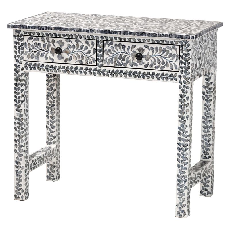 bali & pari Diata Coastal Black and White Mother of Pearl Capiz Shell 2 Drawer Console Table