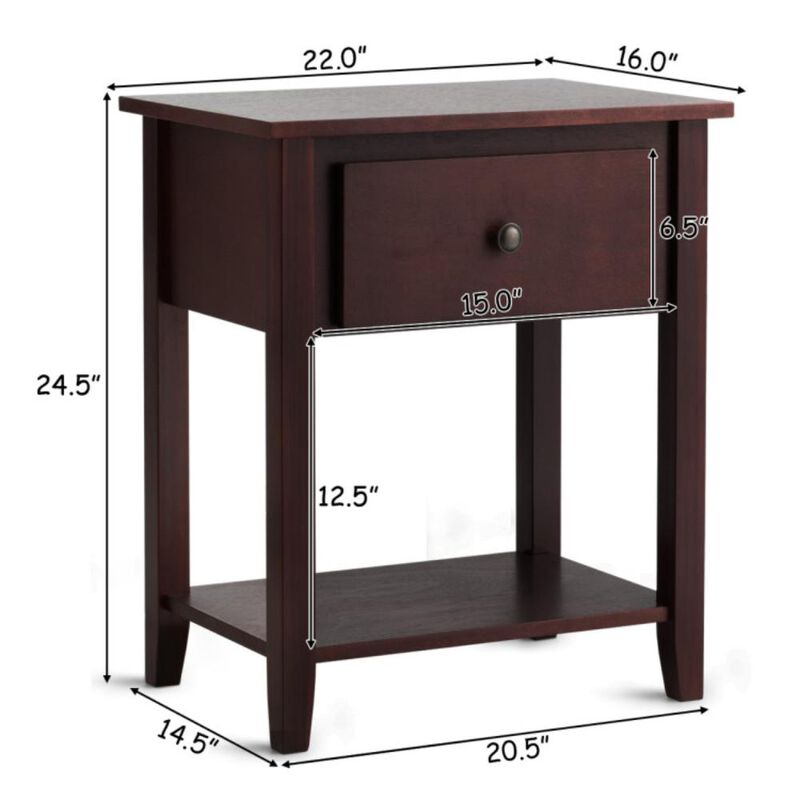 Hivvago Nightstand with Drawer and Storage Shelf for Bedroom Living Room