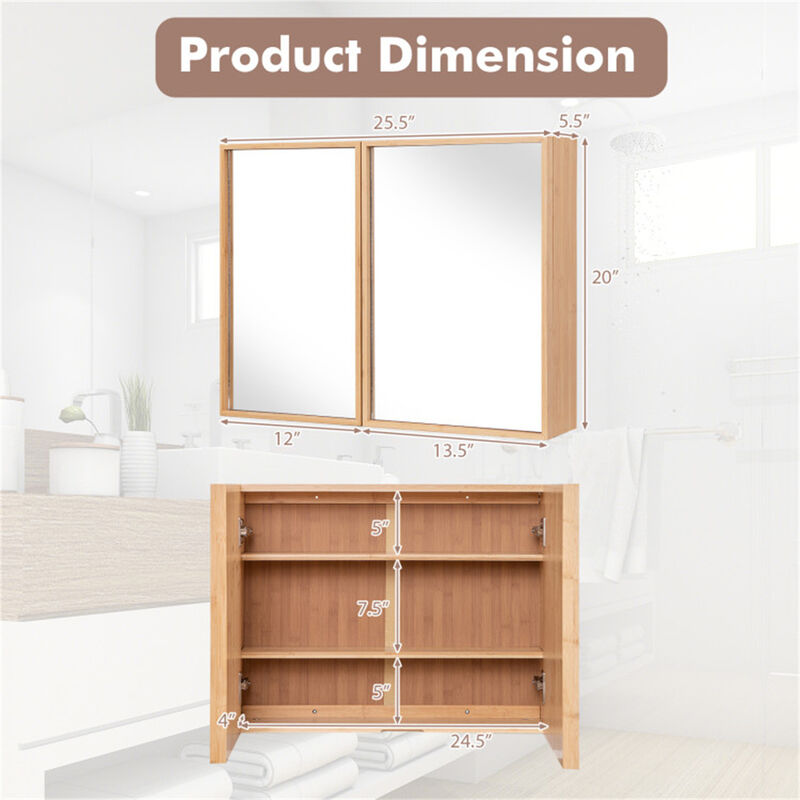 Wall-Mounted Bathroom Cabinet with Mirror, Storage Cabinet with Adjustable Shelves