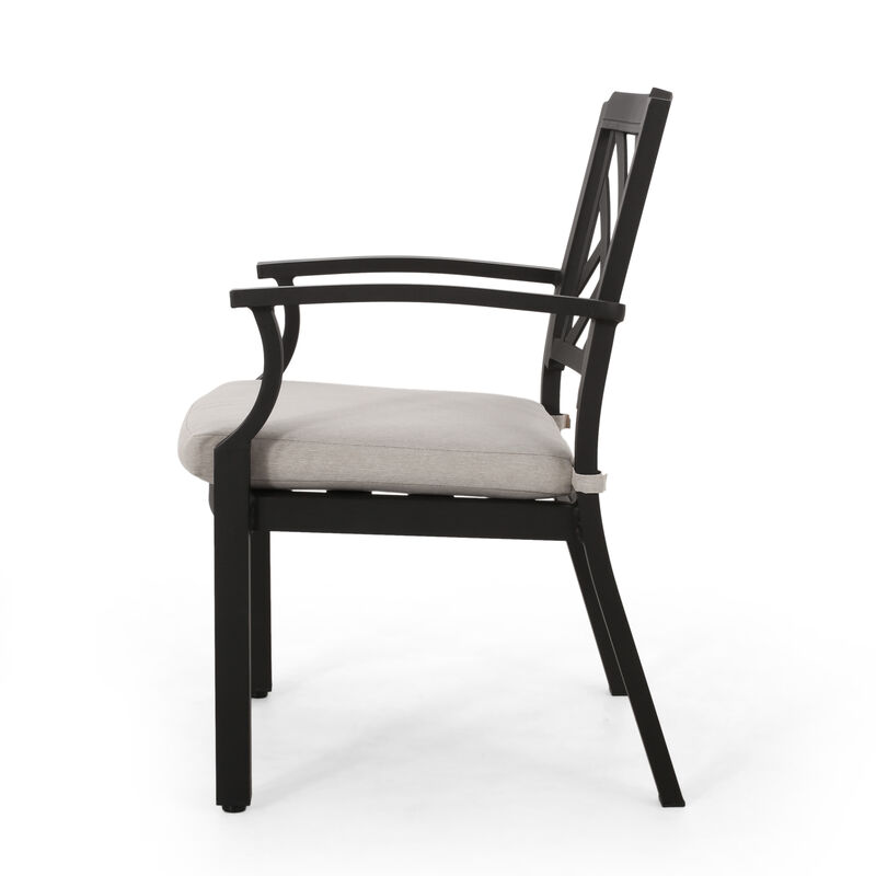 Rohe Outdoor Dining Chair Set of 2, Beige, Antique Matte Black Metal - Benzara