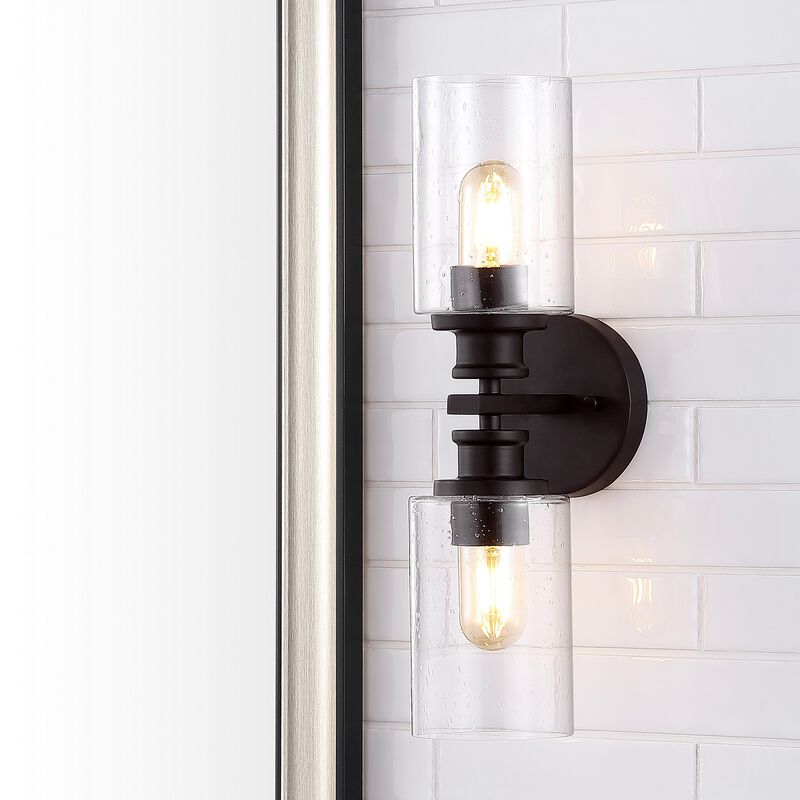 Jules Edison Cylinder Iron/Seeded Glass Farmhouse Contemporary LED Wall Sconce