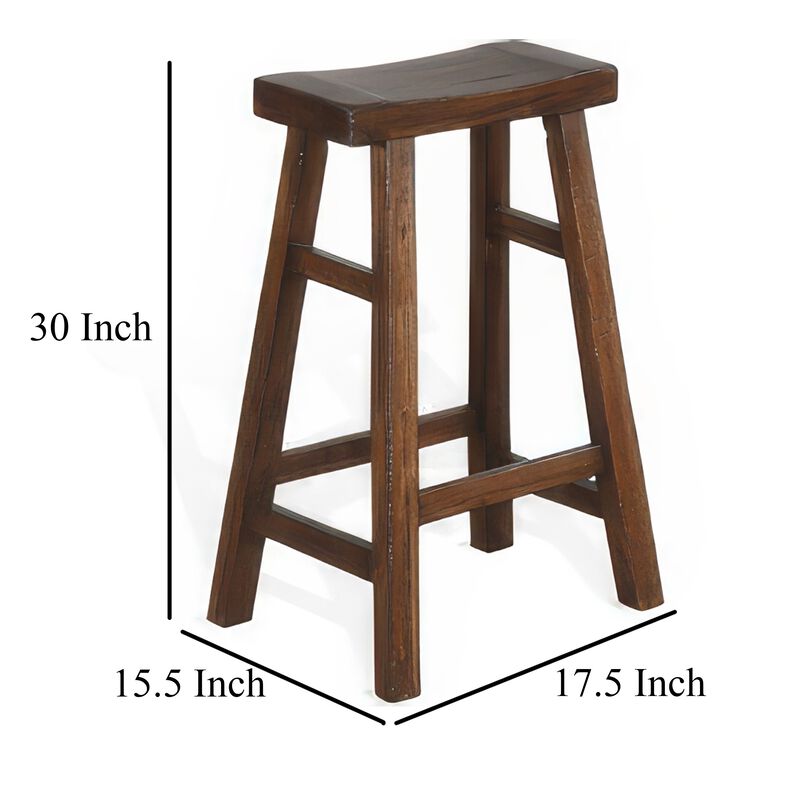 Reggie Barstool Set of 2, Saddle Seat, Mocha Brown Mahogany, 30 Inch - Benzara