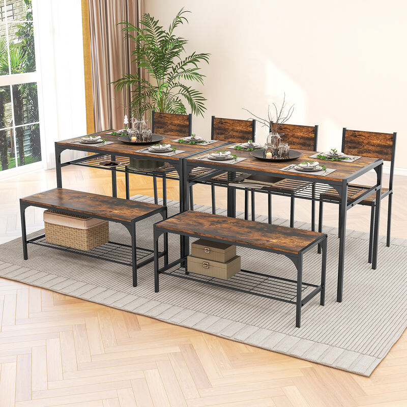Industrial Style Kitchen Table Set with Bench and Chairs for Rustic Dining Room Decor