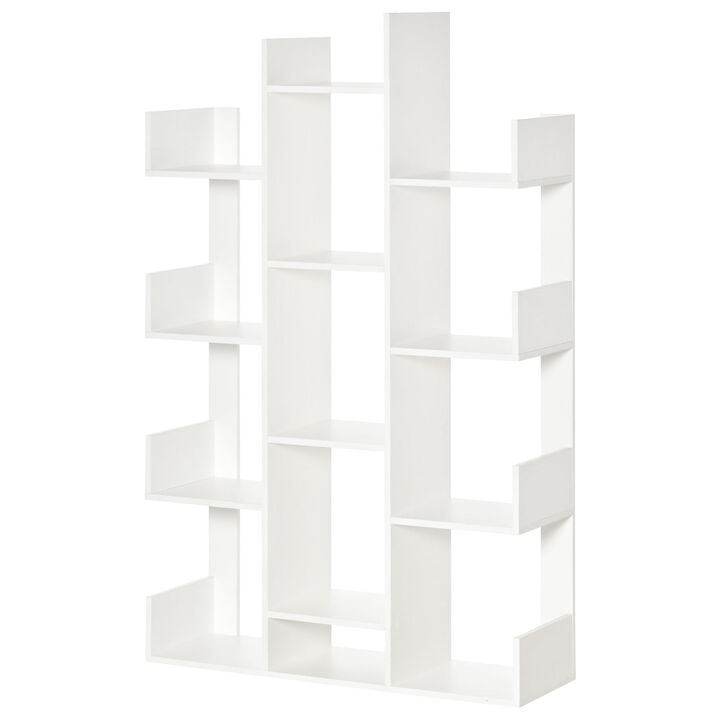 HOMCOM Tree Bookshelf, Modern Freestanding Bookcase with 13 Open Shelves, Display Unit for Living Room, Study or Office, White