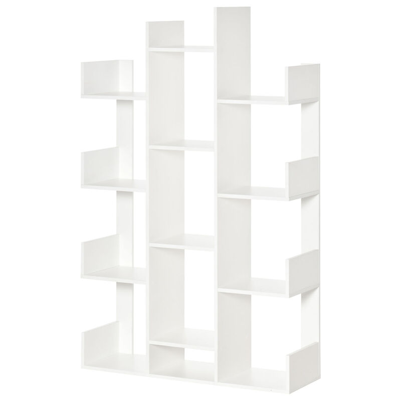 HOMCOM Tree Bookshelf, Modern Freestanding Bookcase with 13 Open Shelves, Display Unit for Living Room, Study or Office, White