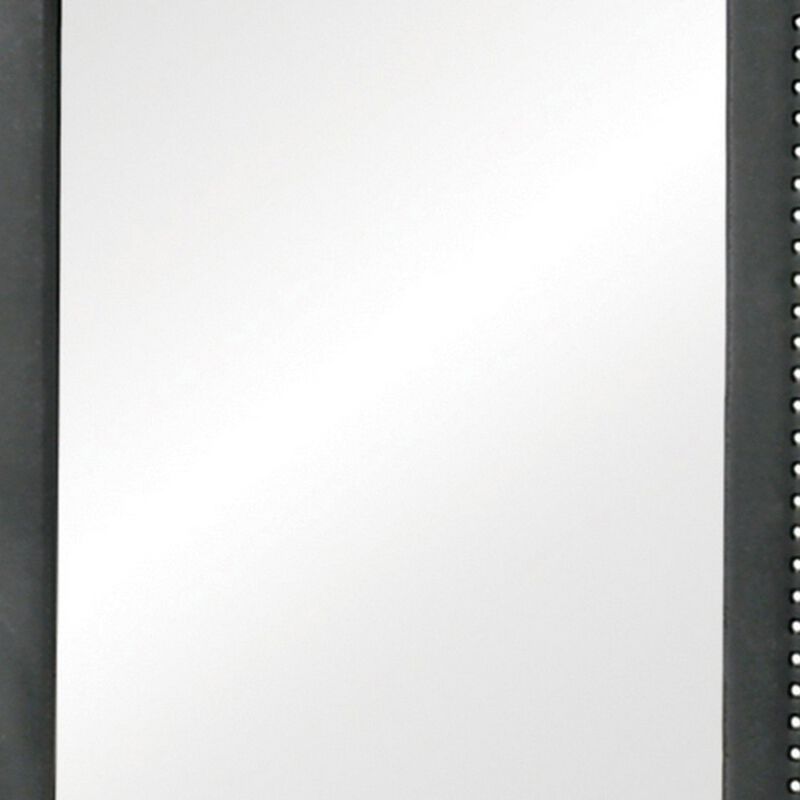 Cale 40 Inch Modern Portrait Mirror, Velvet Upholstery, Nailhead Trim, Gray-Benzara