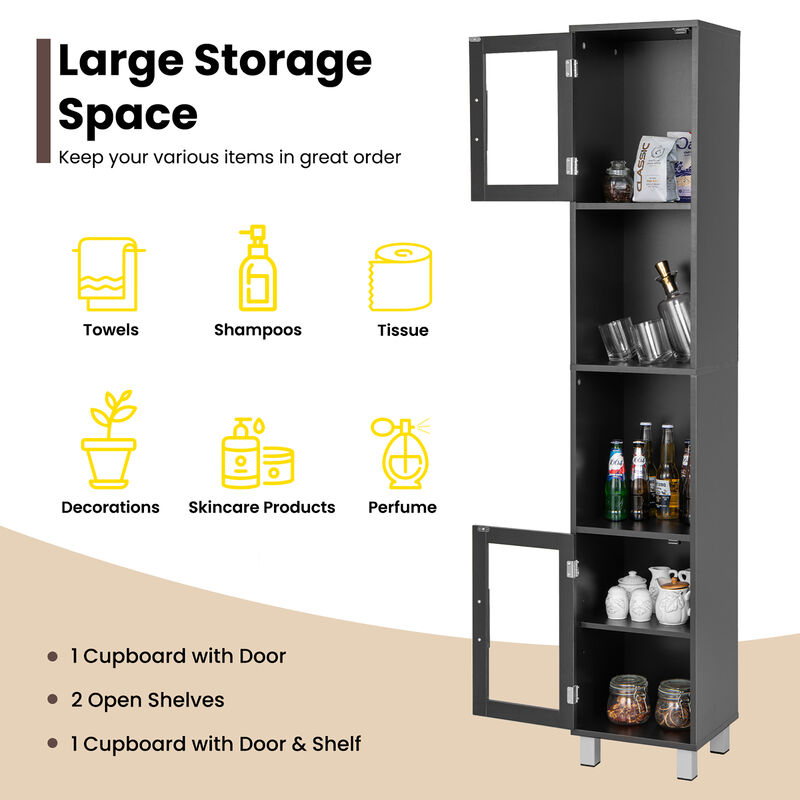 Costway 71'' Tall Tower Bathroom Storage Cabinet Organizer Display Shelves Bedroom Grey