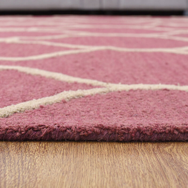 RUGSOTIC CARPETS HAND TUFTED WOOL ECO-FRIENDLY AREA RUGS  - 9'x12', Rectangle Shape, Pink & Beige, Geometric Modern Design, High Pile Handmade Area Rugs for Living Room, Bed Room (K01004)