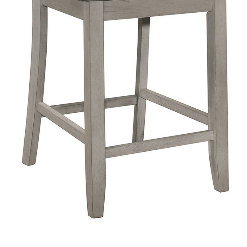 Brian 23 Inch Counter Chair, Crossbuck Backrest, Rustic Gray Wood, Brown-Benzara