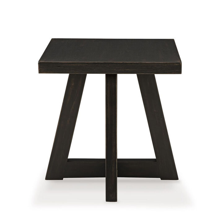 Dani Side End Table, Angled Legs, Square 24 Inch Black Hardwood Top - Benzara