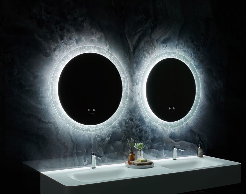 Frysta 24 in. Round LED Frameless Mirror with Dimmer and Defogger