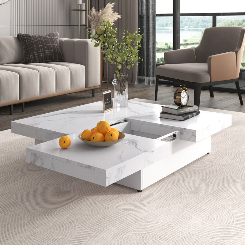 Merax Square Marble Veneer Coffee Table with Storage