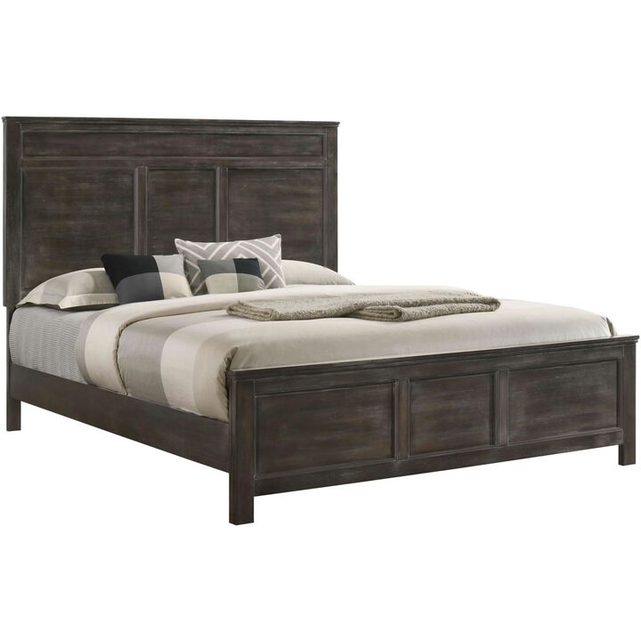 Aver Queen Size Bed, Transitional Carved Panel Design, Nutmeg Brown Wood - Benzara