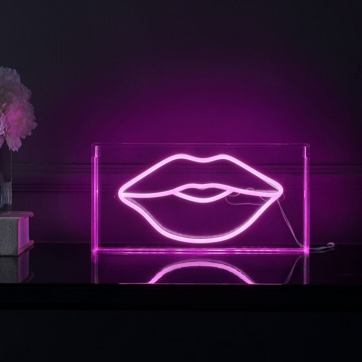 Lips 11.88" X 5.88" Contemporary Glam Acrylic Box USB Operated LED Neon Light