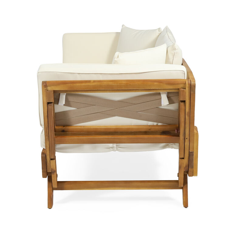 Merax Acacia Wood Patio Convertible Couch Sofa Bed