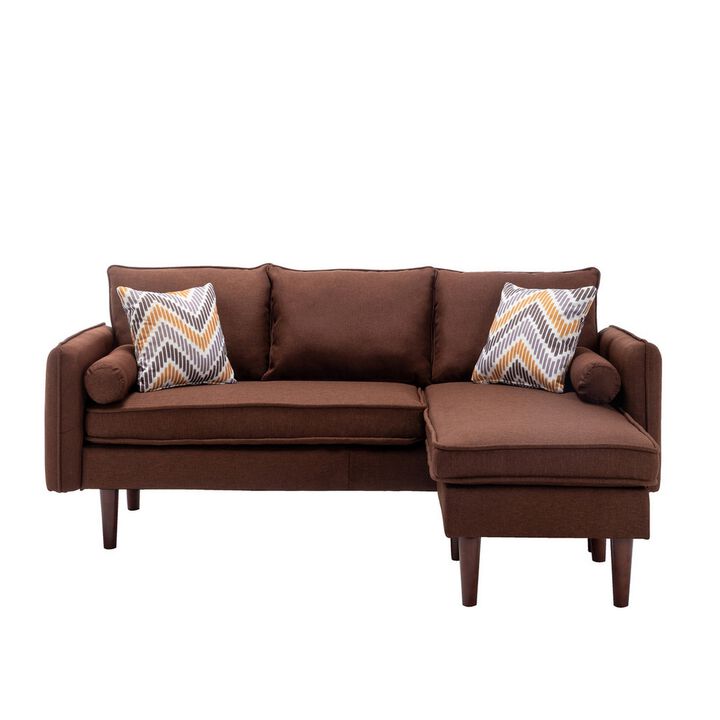 Ranon 70 Inch Sectional Chaise Sofa, Pillows, USB Ports, Side Pockets Brown - Benzara