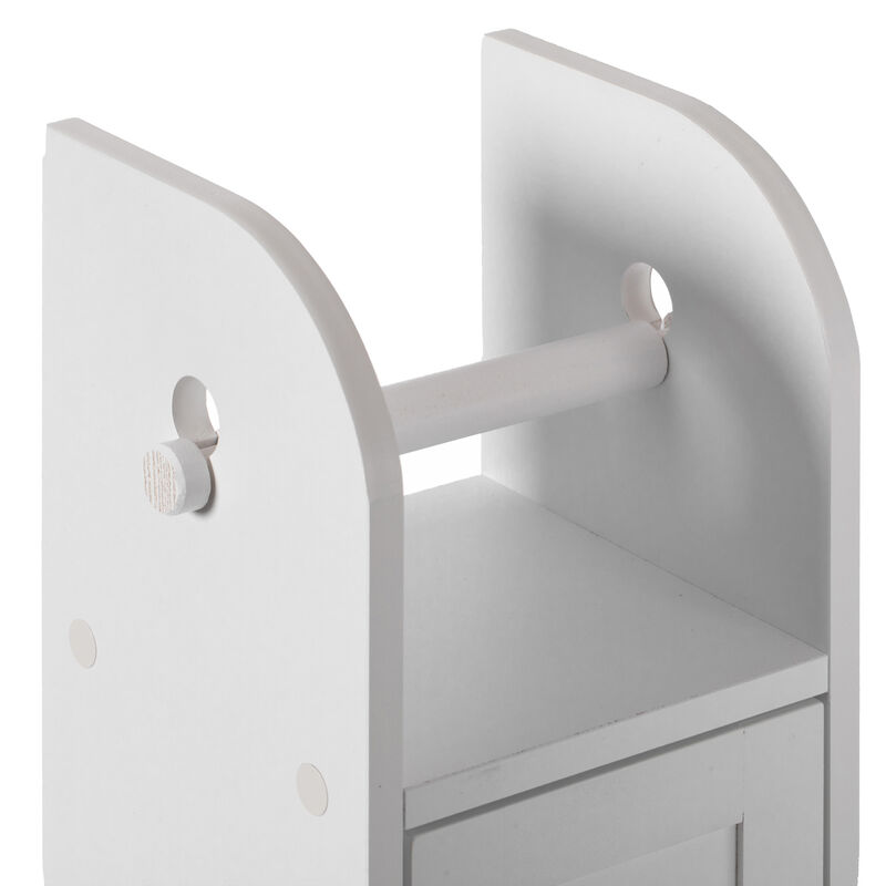 White Freestanding Bathroom Toilet Paper Roll Holder with Storage and Extra Slot For Tissue Roll