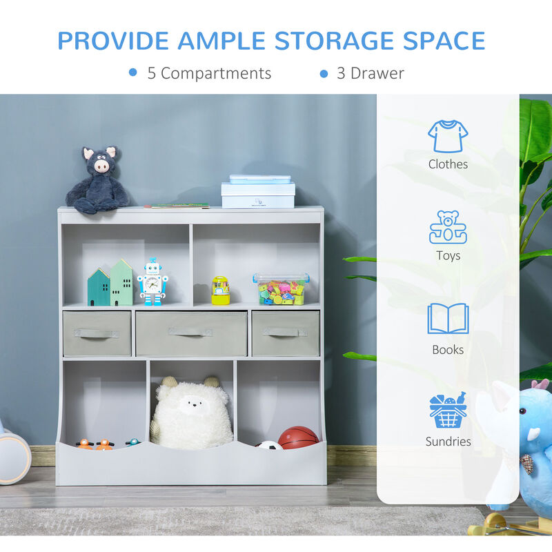 Toy Chest Kids Storage Organizer Wardrobe Display Bookcase w/ 3 Fabric Drawers