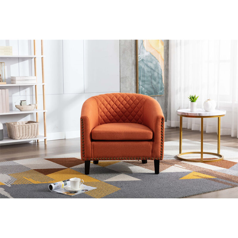Accent Barrel Chair Living Room Chair With Nailheads And Solid Wood Legs Light Coffee