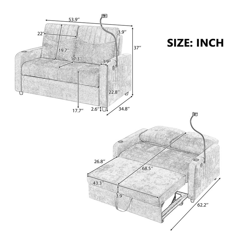 Merax Modern Loveseat Pull-out Sofa Bed with Cup Holders