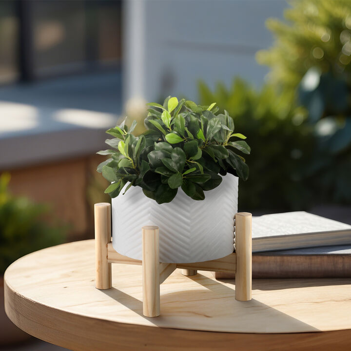 6" Ceramic Chevron Planter with Wood Stand