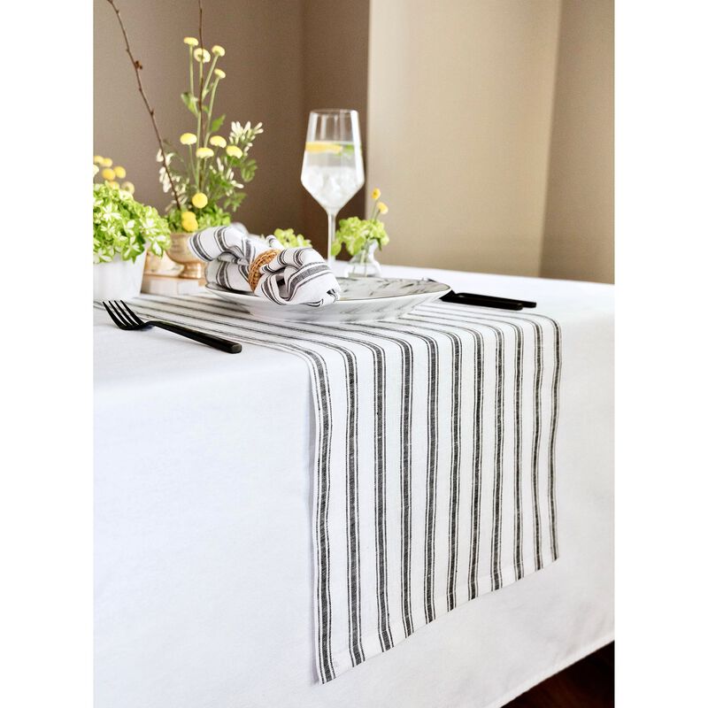 Solino Home 100% Pure Linen Table Runner | Capri Ticking Stripe for Spring & Easter