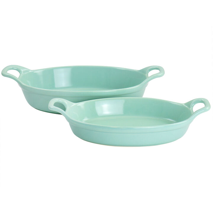 Martha Stewart Stoneware 2 Piece Oval Baker Set in Mint