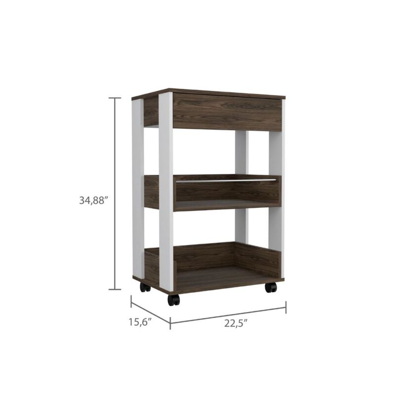Verona Kitchen Cart, Three Shelves, Four Casters - White Dark Walnut
