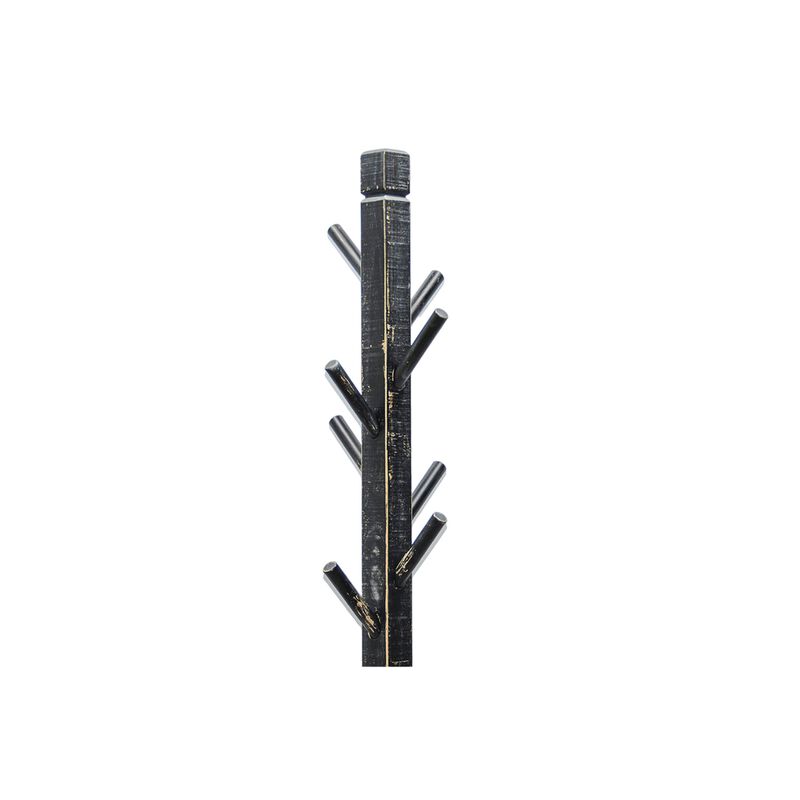 Rena Coat, Hat Rack Stand, 8 Wood Stems, 72 Inch Rustic Black Mahogany - Benzara