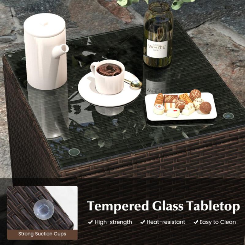 Hivvago 3 Pieces Outdoor Conversation Set with Cushioned Seat and Glass Tabletop
