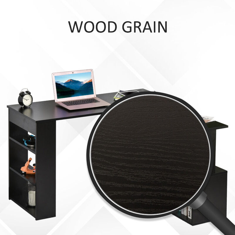 Black Home Office Solution: 360° Rotating L-Shaped Desk with Storage