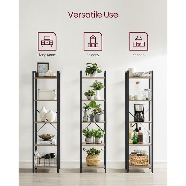 Space-Saving 5-Shelf Bookshelf Ideal for Study Storage