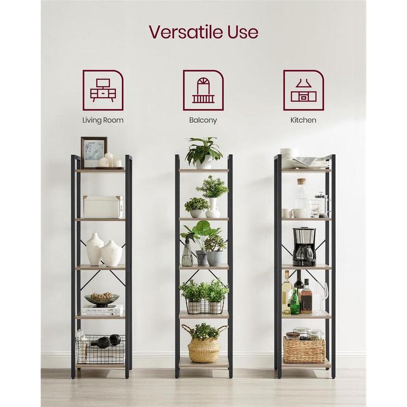 Space-Saving 5-Shelf Bookshelf Ideal for Study Storage