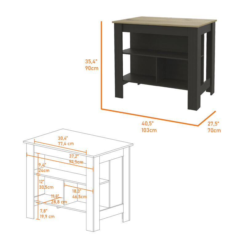 Streamdale Rockaway 3-Shelf Kitchen Island Black Wengue And Light Oak
