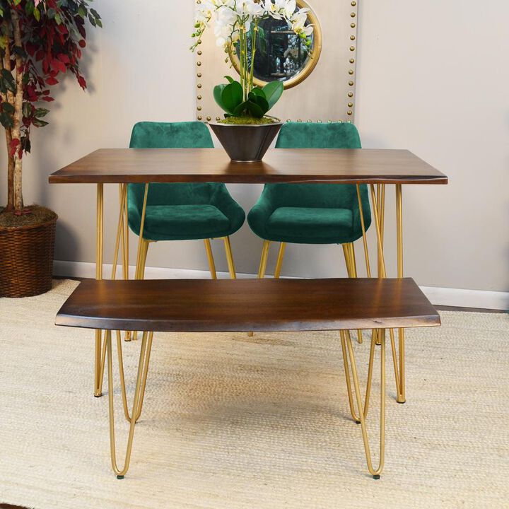 Carolina Living Seti Live Edge Dining Table - Elm Top - Gold Base