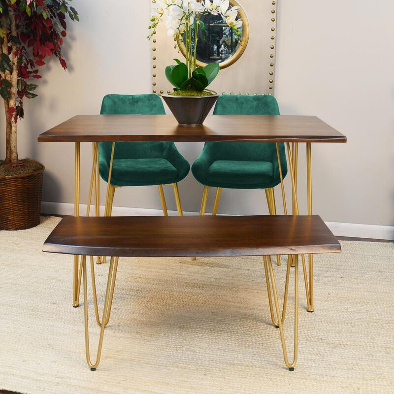 Carolina Living Seti Live Edge Dining Table - Elm Top - Gold Base