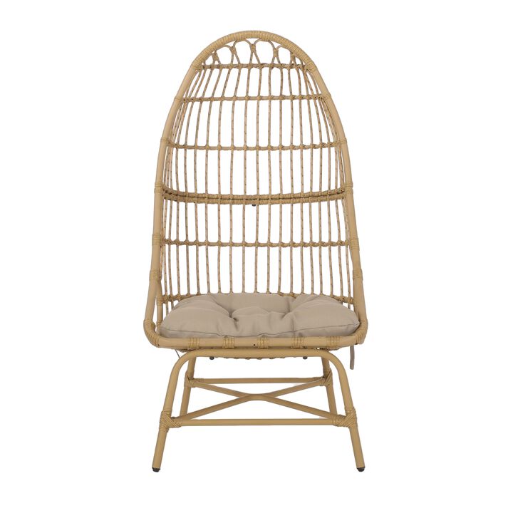 Elena Outdoor Accent Chair, Cocoon Egg Shape, 53 Inch Brown Rattan - Benzara