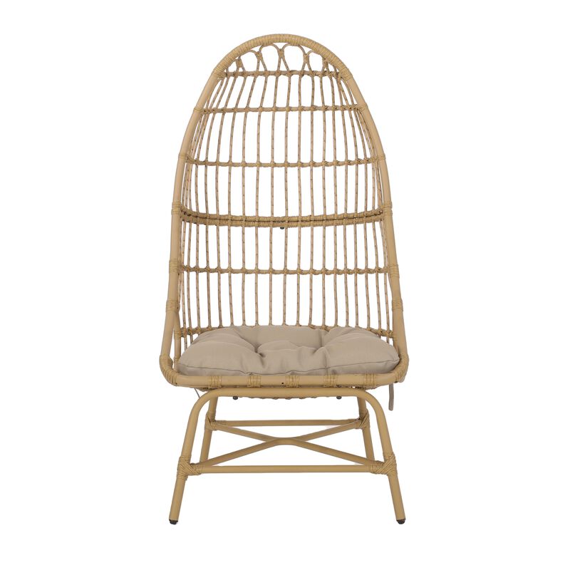 Elena Outdoor Accent Chair, Cocoon Egg Shape, 53 Inch Brown Rattan - Benzara