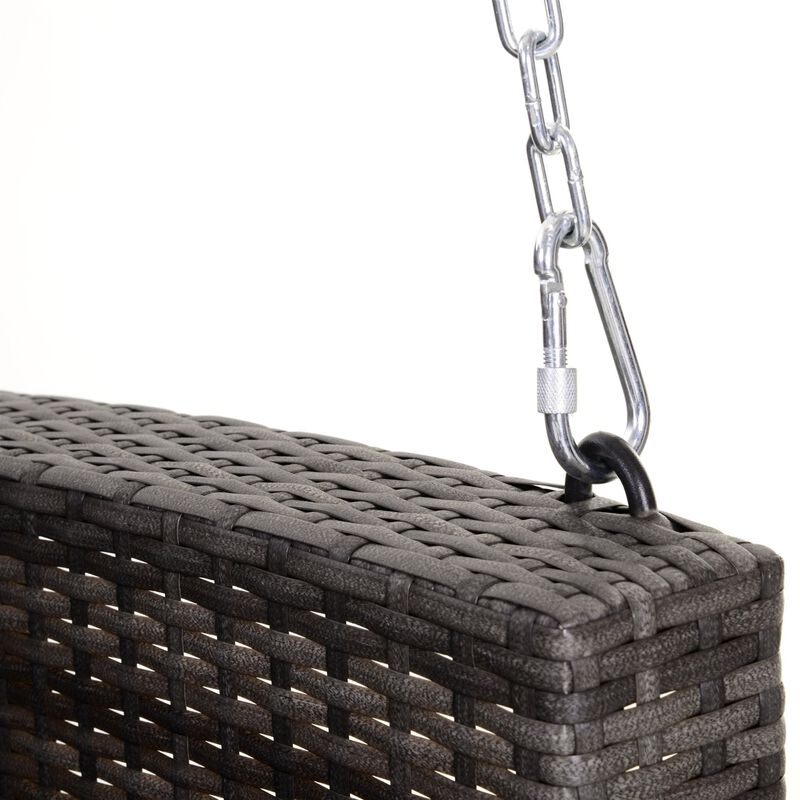 Hivvago Grey Tones Wicker Porch Swing 7ft Hanging Chain with Dark Grey Padded Cushion