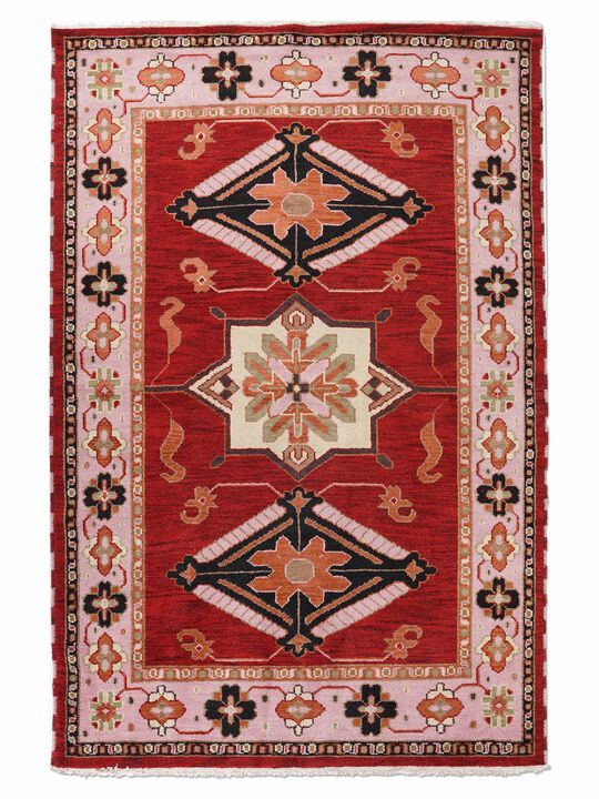 RUGSOTIC CARPETS HAND KNOTTED WOOL & SILK ECO-FRIENDLY ORIENTAL AREA RUGS  - 9'x12', Rectangle Shape, Red Beige Color, Classic Oriental Traditional , Low Pile Handmade Area Rugs (AF0103)