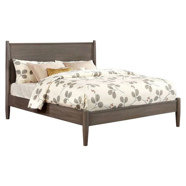 Wooden California King Size Bed with Panel Headboard, Gray-Benzara
