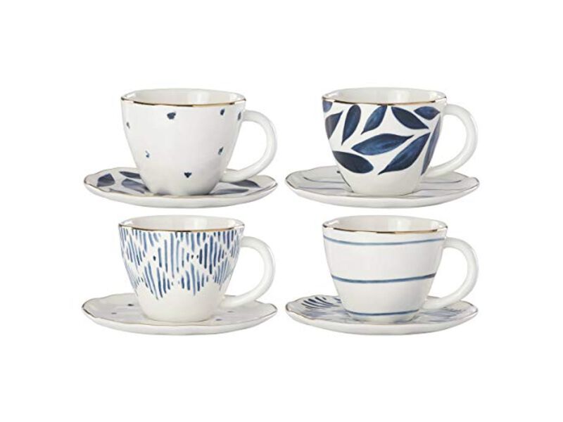 Lenox Blue Bay 4-Piece Espresso Cup & Saucer Set, 2.45 LB