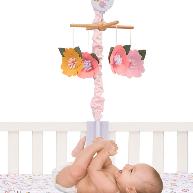 Lambs & Ivy Little Garden Felt Flowers Musical Baby Crib Mobile Soother Toy